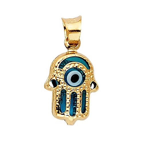 TGDJ 14K Yellow Gold Evil Eye Shaped Hamsa Pendant Charm