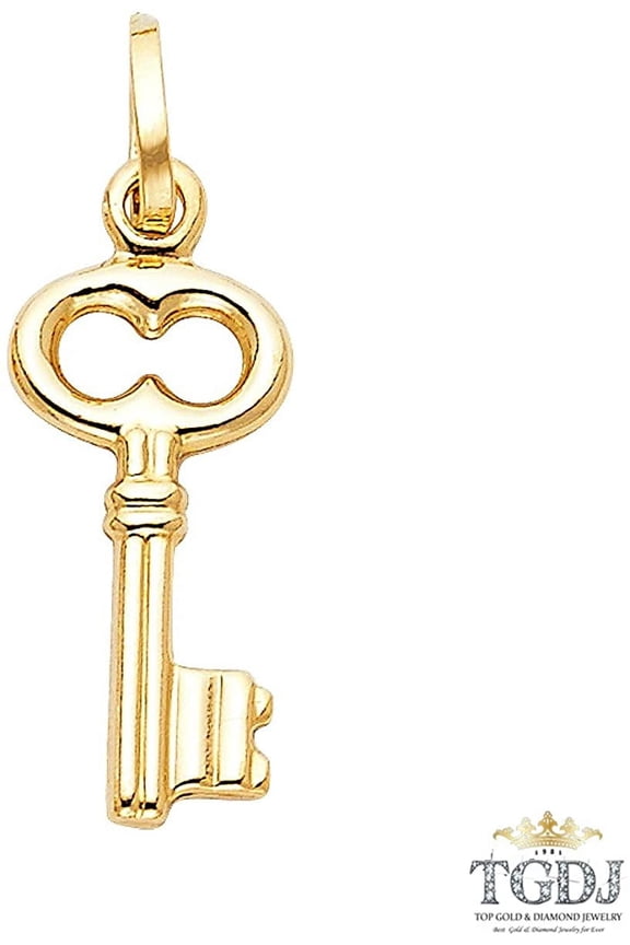 TGDJ Real 14K Yellow Gold Key Charm Pendant (23x10 mm)