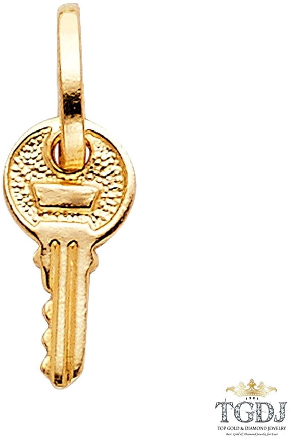 TGDJ Real 14K Yellow Gold Key Tiny Pendant (11x08 mm)