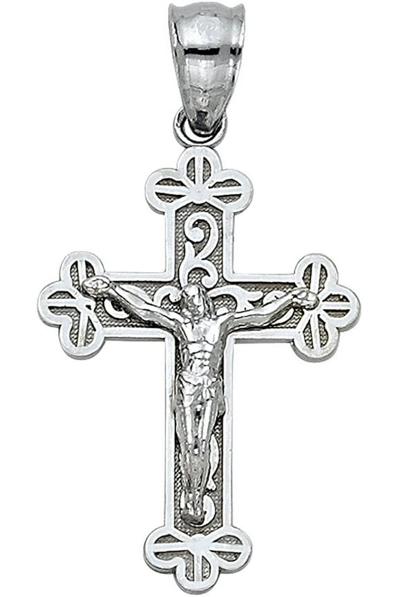 TGDJ Two Tone 14K Gold Jesus Crucifix Cross Religious Pendant (24x16 mm, White-Gold)