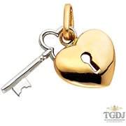 TGDJ Two Tone 14K Gold Key to My Heart Charm Pendant 13x20 mm