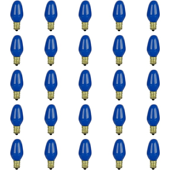 TGHTBA-01255 7C7 Incandescent Bulb, 7 Watt, Candelabra E12 Base, C7 Small Night Light, Colored Bulb, Blue, 25 Count