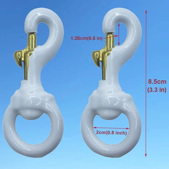 TGHTBA-1 Pair 3 Inch White Rubber Coated Brass Swivel Snap Clips - Heavy Duty Flag Pole Halyard Rope Attachment Hooks Accessory, Coated for Reduce Noise