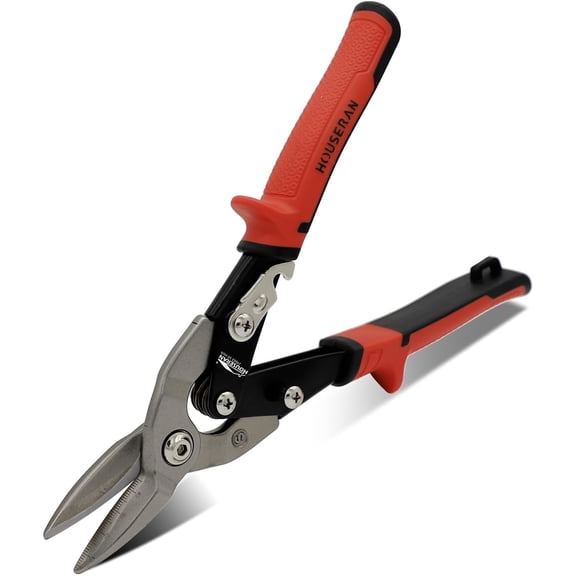 TGHTBA-10 Inch Aviation Tin Snips, Regular Straight Cut, Heavy Duty CR-MO Metal Cutter with Double Lever, Scale Markings & Safety Lock, Shears Scissors for Cutting Metal Sheet