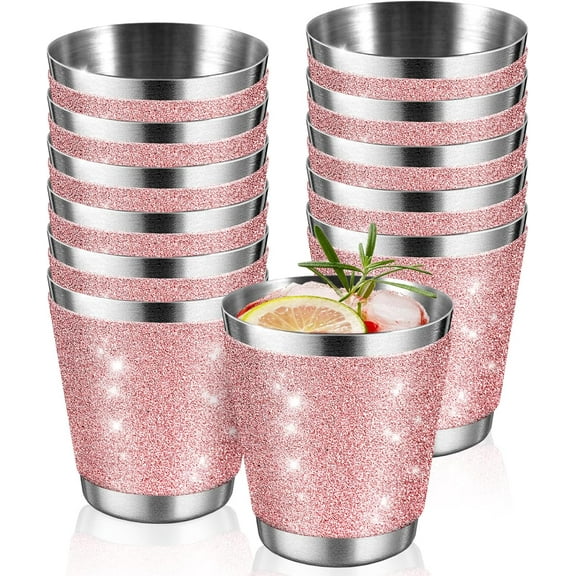 TGHTBA-12 Pack Rose Red Stainless Steel Shot Glasses 1oz Bling Wine Glasses Glitter Shot Glasses Metal Shot Glasses Set Of 12 Bachelorette Party Supplies For Bride Wedding Whiskey Women Birthday (1.5