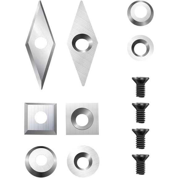 TGHTBA-12Pcs Tungsten Carbide Cutters Inserts Set, Lathe Tools for Wood Lathe Turning Tools, Supplied with Screws and Screwdriver (Silver-12Pcs)