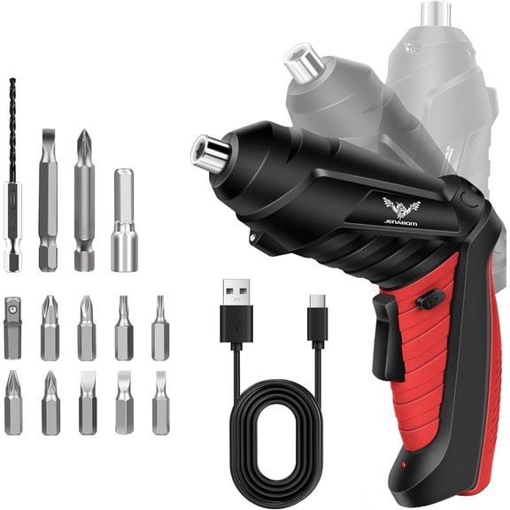 TGHTBA-14 in 1 Electric Screwdriver Cordless 3.6V Small Power Drill Set 3Nm Max Torque Rotatable Electric Screwdriver with LED Light Home Improvement & Furniture Assembly (Red)