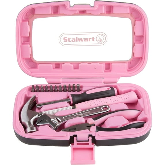 TGHTBA-15-Piece Household Hand Tool Set with Carry Case – Tool Kit with Screwdrivers, Pliers, and Wrenches – Great for Home or Car by (Pink)