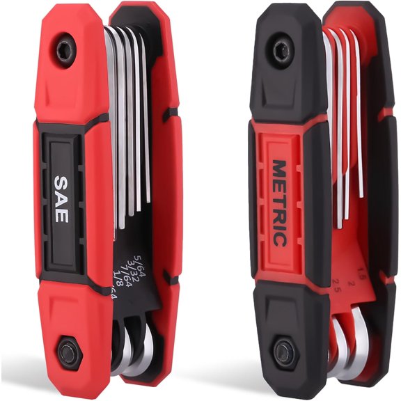 TGHTBA-17PC Folding Allen Wrench Set | SAE & Hex Set | Durable Portable Tool for Automotive, Bike, Home & DIY Repairs | Complete Multi-Size Allen Key Set for Workshop (Red) (Red)