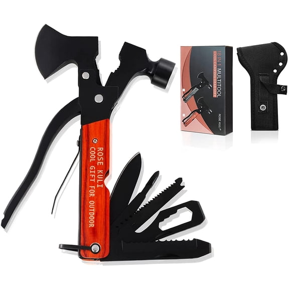 TGHTBA-18 in 1 Multitool Camping Axe Hatchet Gift for Men Women - Hammer Saw Screwdrivers Pliers