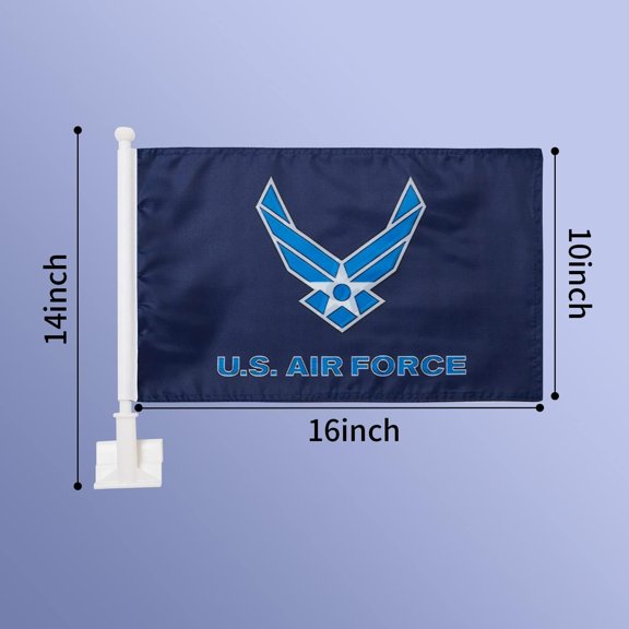 TGHTBA-2 Pack Air Force wings Car Flags,Car Flag Outdoor with and Car Flag Pole, Car Logo Window Clip Can be Clipped to Most Windows 14 inch Flag Pole and 16 x 10 inch Double Sided Flag.