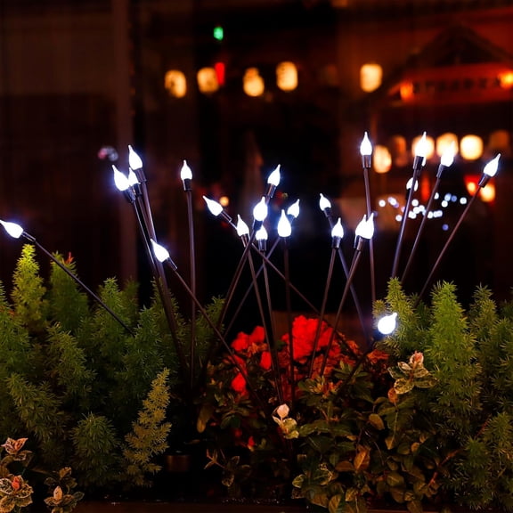TGHTBA-2 Pack Each 8 LEDs Solar Garden Lights Waterproof Outdoor Landscape Path Firefly Lights Single Spike Bulb Swaying Light Cold White