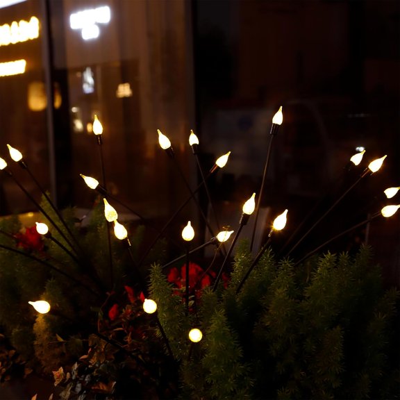 TGHTBA-2 Pack Each 8 LEDs Solar Garden Lights Waterproof Outdoor Landscape Path Firefly Lights Single Spike Bulb Swaying Light Warm White