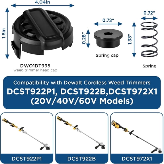 TGHTBA-2 Set DWO1DT995 Trimmer Head Cap Replacement with Spring & Base Compatible with Dewalt DCST922P1 DCST922B DCST972X1 20V/40V/60V Cordless Weed Trimmer, Durable ABS String Trimmer Parts for Dewa
