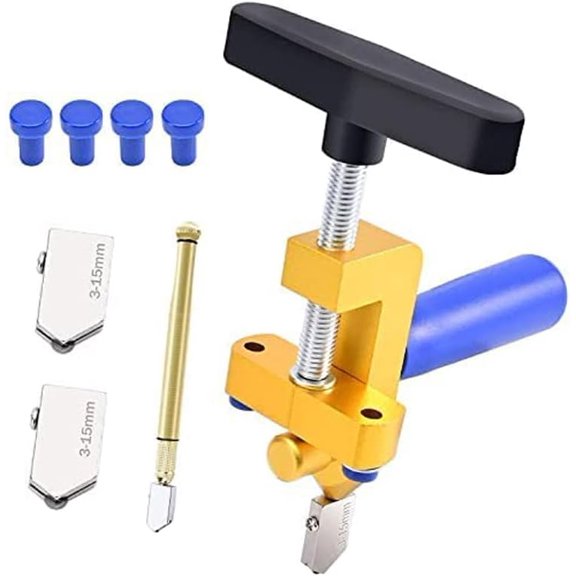 TGHTBA-2-in-1 Manual Tile Cutter Tool with Breaking Pliers,Glass Tile Cuttter with 3-15 mm 3 Tungsten Steel Blade Manual Glass Hand Tool for Home DIY Cutting Glass, Mirror, Ceramic Tile, Glazed Tiles