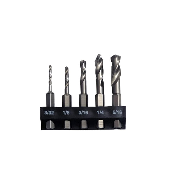 TGHTBA-2320 5pc Stubby Bit Set- 5pc. HSS Stubby Drill Bits with 1/4-Inch Quick Change Hex Shank (3/32in, 1/8in, 3/16in, 1/4in, 5/16in) - Drill Bit Holder Included