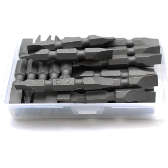 TGHTBA-25 pc 1/4 Inch Slotted Double Ended Flat Head Screwdriver Impact Ready 2 Inch Length Insert Bits Hex Shank with Quick Release Slot