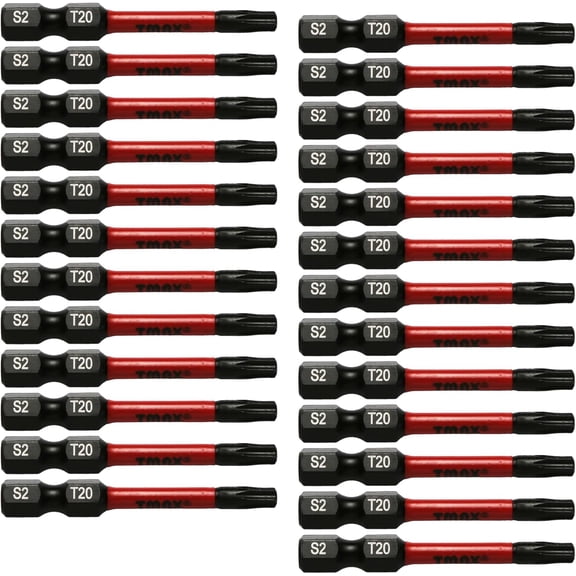 TGHTBA-25 pc T20 Torx Star 6 Point T-20 Black High Torque Impact Screwdriver Insert Bits Set S2 Steel Torsion Resistant, 2 Inch Long, 1/4 Inch Hex Shank with Quick Release Slot