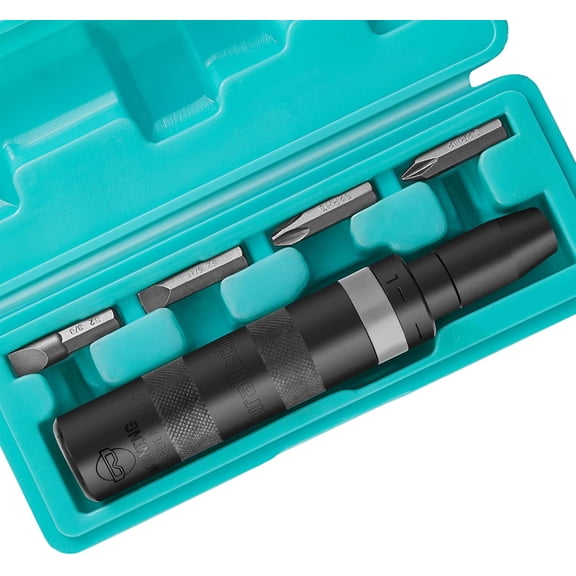 TGHTBA-3/8 Inch Drive Manual Impact Driver, Reversible Hand Screwdriver Set, with S2 Steel Bits, 5-Piece, for Tighten/Rusted Fasteners, Organized in Storage Case