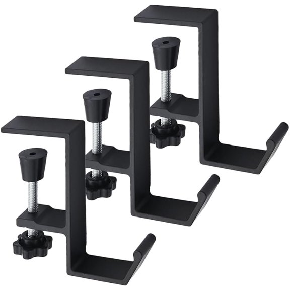 TGHTBA-3 Pack Under Desk Mount Bag Holder Hook Clamp,Headphone Holder Backpack Hook,Desk Hook with Adjustable Arm Clamp (Black-A 3pc)