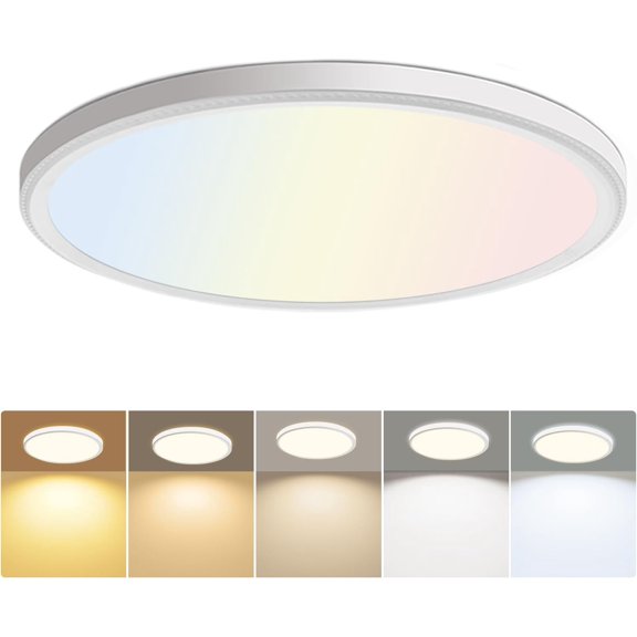 TGHTBA-3200lm LED Flush Mount Ceiling Light 12 Inch,5CCT Adjustable, Super Slim 0.87 inch led Ceiling Light Fixture for Bedroom, Living Room, Dining Room (White, 1-Pack)