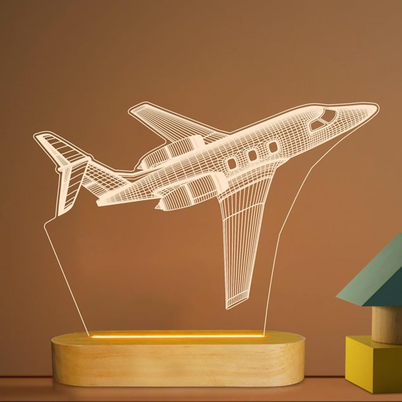 TGHTBA-3D Illusion Airplane Night Light for Pilot Gift, Unique Aviation Gifts for Men, Dimmable Wooden LED Lamp with Remote Control for Boys Room Decor, USB Powered Bedside Table Lamp