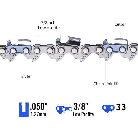 TGHTBA-3PC 8" Pole Saw Chain Replacement for 9.5 in. Harbor Freight Portland 62896 68862 63190 56808-3/8" .050" 33DL and More 3 File & Handle