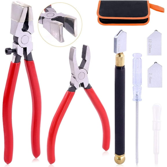 TGHTBA-3Pcs Premium Glass Running Breaking Pliers and Class Cutter Kit, Heavy Duty Glass Cutting Tool with Rubber Tip, Work Great for Stained Glass, Mosaics, Fusing, Breaking