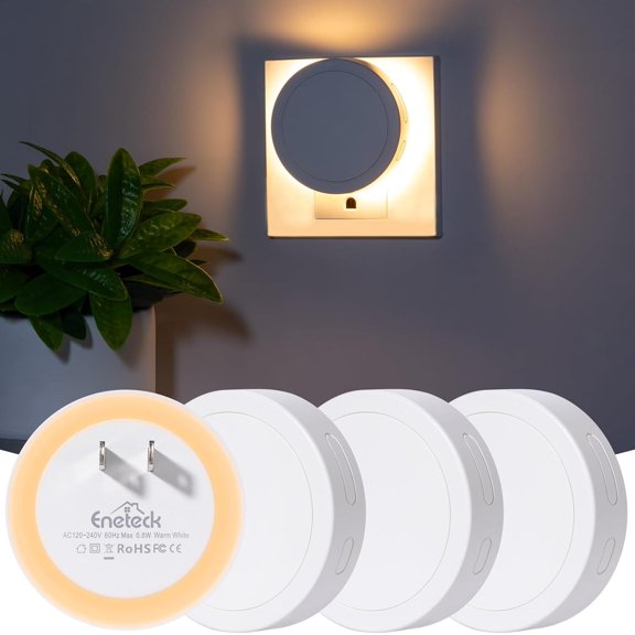 TGHTBA-4 Pack Backlit Dim Night Light, Round Night Lights Plug into Wall, Soft Nightlights with Light Sensors, Plug in Night Light for Hallway, Bathroom, Bedroom, Warm Light