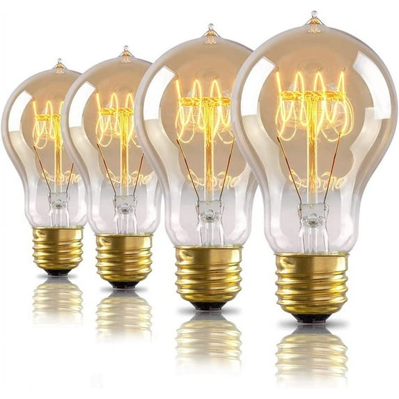 TGHTBA-4-Pack Edison Light Bulb, 60 Watts, A19 Vintage Incandescent Light Bulbs, Dimmable Old Fashioned E26 Incandescent Light Bulbs, 240 Lumens, 2100K Warm White, Amber Glass