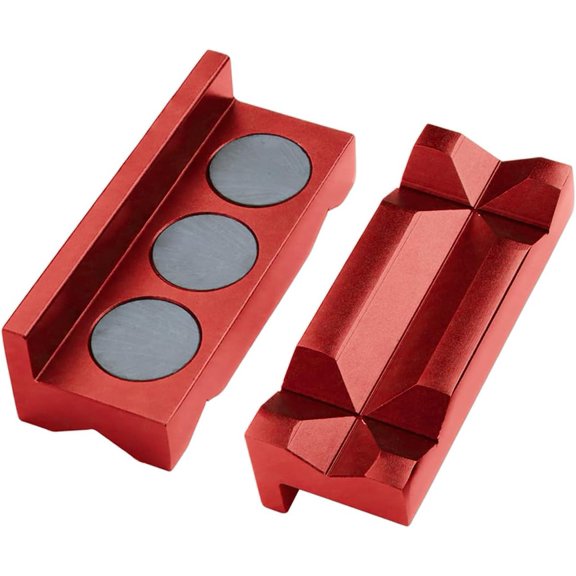 TGHTBA-4" Vise Jaw Pads Magnetic Aluminum Vise Jaw Caps Reversible Pipe Vise An Fitting Vice Jaw Covers Professional Multipurpose Vise Protection Inserts (Electroplated Red)