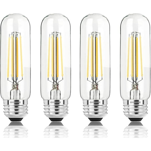 TGHTBA-5 Inch E26 Led Bulb Equal 80 Watt, 4000k Neutral White Edison Bulb 6W Dimmable, 800LM T10 T9 Clear Glass Tubular Light Bulbs AC 120V for Chandelier Pipe Pendant Wall Light - UL Cert 4Pack