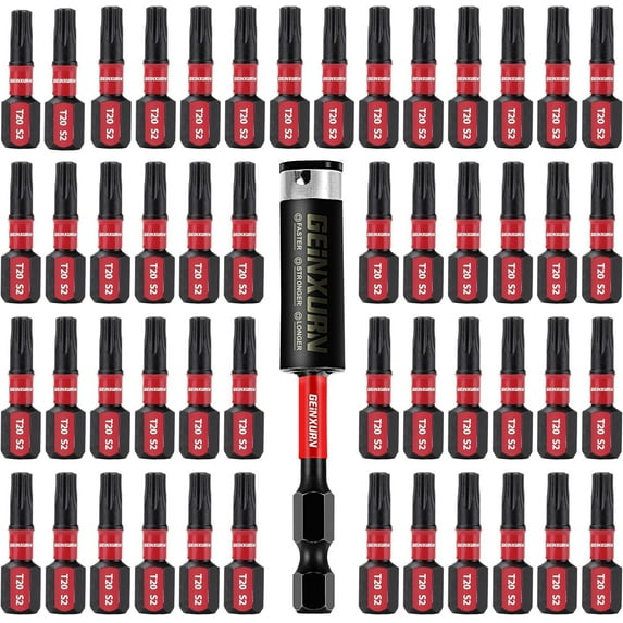 TGHTBA-50 Pieces T20 1 In. Impact Tough Magnetic #20 Torx Head Power Bits, S2 Alloy Steel T20 Screwdriver Bits Set with 1Pcs Impact Bit Holder
