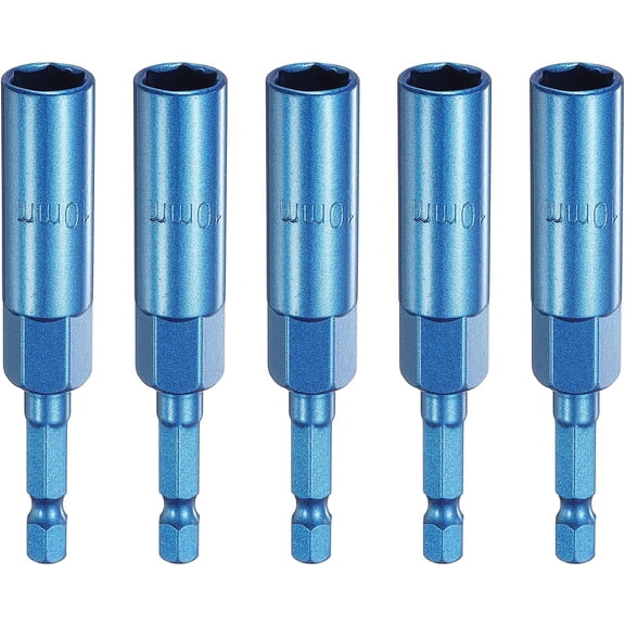 TGHTBA-5pcs Nut Driver 10mm Hex Drive Socket CR-V Steel Power Screw Drill Bits Socket Wrench Tools with 1/4" Quick Change Hex Shank for Power Drills Impact Drivers, Blue