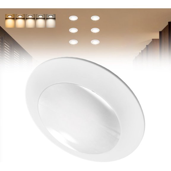 TGHTBA-6 Inch Led Recessed Ceiling Light Dimmable Driverless Retrofit Downlight 5 CCT Warm White and Daylight White Surface Mount Flush Mount Can Light for Kitchen Bathroom Living Room