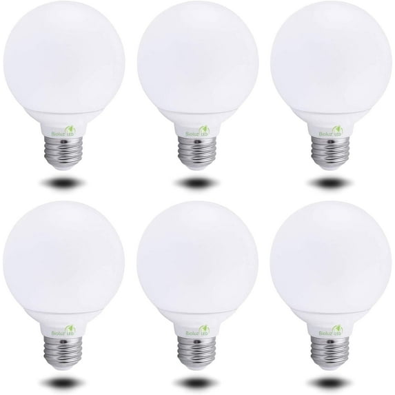 TGHTBA-6 Pack Bioluz Dimmable Globe LED G25 Bulbs, 40 Watt Replacement (Uses 6 Watts), Warm White (2700K), 450 Lumens UL Listed - Dimming Light Bulbs for Bathroom, Soft White LED Filament Lights