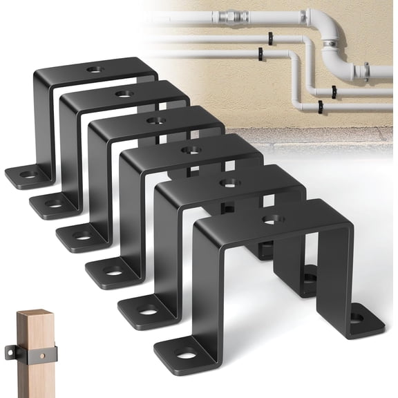 TGHTBA-6 Pcs 2"x2" Square Tube Strap Clamp | U shaped Steel bracket | Square Pipe Clamp with Black Powder Coated | Wood Deck Fence Post Tie | Square Tube Buckle for Water Pipes,Stairs Railing