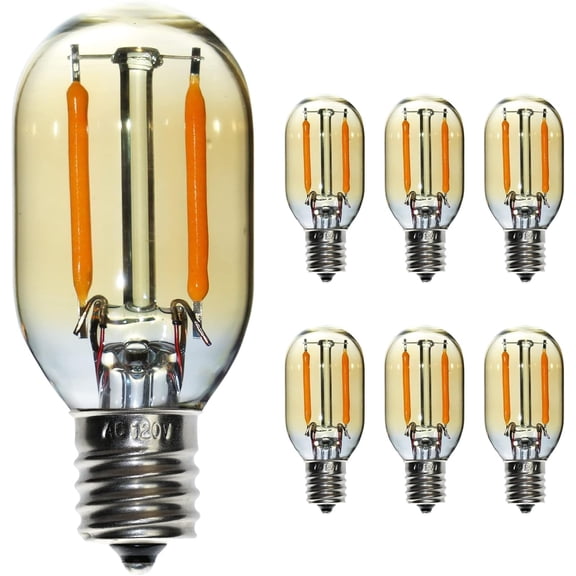 TGHTBA-6 pcs T22 Small Filament LED Bulb, Warm Light 1W Equals 5w-7w-10W Edison Light Bulbs, Small E12 Base Amber Glass Bulb for Night Light String Light