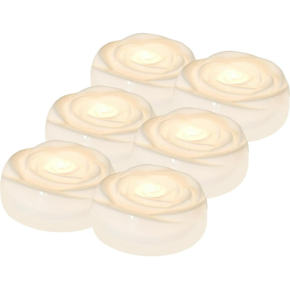 TGHTBA-6pcs Flameless LED Floating Candles, White Rose Plastic Tealights Battery Operated, 120+ Hours Glow Time, Cozy Light for Romantic Pool/Bathtub/Hot Bath/Wedding Centerpiece Decor(D2.83*H1.42)