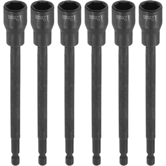 TGHTBA-6pcs Nut Driver Drill Bit 12mm Metric Socket 1/4" Hex Shank 6" (150mm) Extra Long Magnetic 6-Point Sockets Quick Change Chrome Vanadium Steel Bolt Setters for Power Drill Drivers