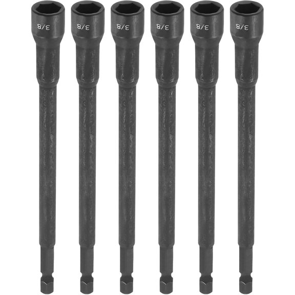 TGHTBA-6pcs Nut Driver Drill Bit 3/8 Inch Socket 1/4" Hex Shank 6" (150mm) Extra Long Magnetic 6-Point Sockets Quick Change Chrome Vanadium Steel Bolt Setters for Power Drill Drivers