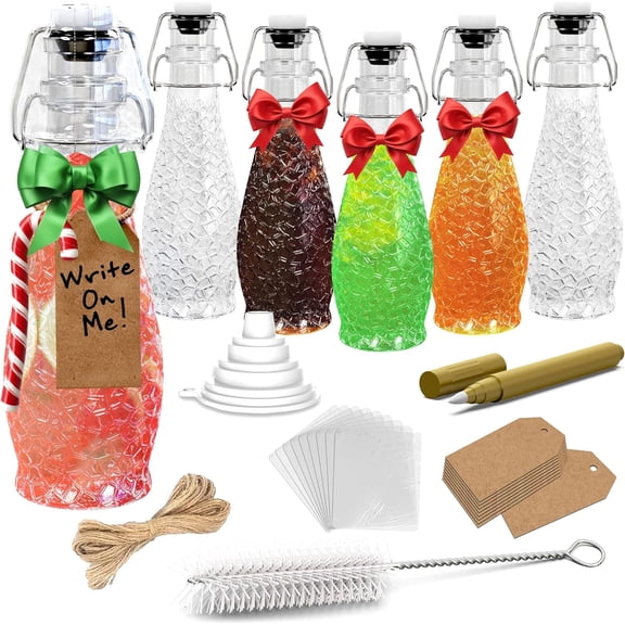 TGHTBA-8.5 Oz Textured Swing Top Glass Bottles with Airtight Lid 6 Pack | Clear Teardrop Flip Top Glass Bottle with Stopper Set | Decorative Homemade Vanilla Extract Bottles for Projects & Gifting