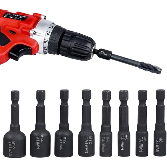 TGHTBA-8Pcs Machine Tap Socket Wrench Set,1/4" Hex Shank Air Screwdriver Socket Adapter Driver Thread Tap Adapter, Alloy Steel, M4/M5/M6/M8/M10/M12/M14/M16