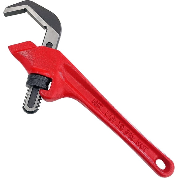 TGHTBA-9-1/2 Inch Offset Hex Adjustable Pipe Wrench, CR-V Hook Jaw, 1-1/8 to 2-5/8 Inches