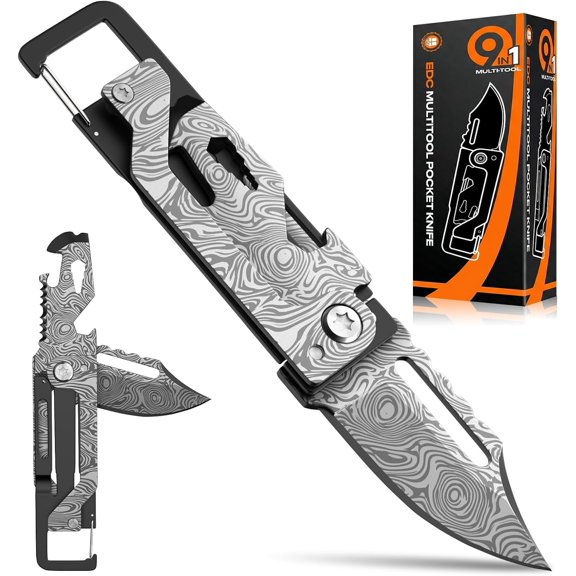 TGHTBA-9-in-1 EDC Mini Multitool Knife, Folding Utility Knife, Screw Wrenches, Bottle Opener, Screwdriver, Small Pocket Knife For Outdoor, Camping, Hiking, Gifts For Men Women