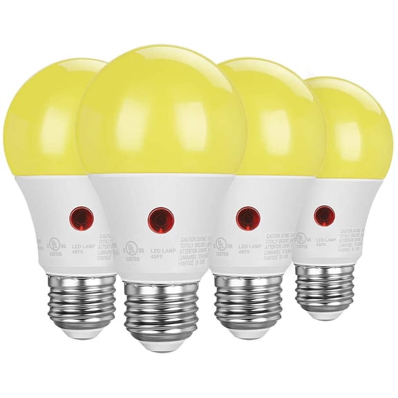 TGHTBA-A19 Dusk to Dawn LED Outdoor Light Bulb, Yellow Bug Light Bulbs for Outside, 2000K Amber Glow, 9W Equivalent 60W, E26 Base, LED Amber Light Bulbs for Porch, Patio, Backyard, 4 Pack UL Listed