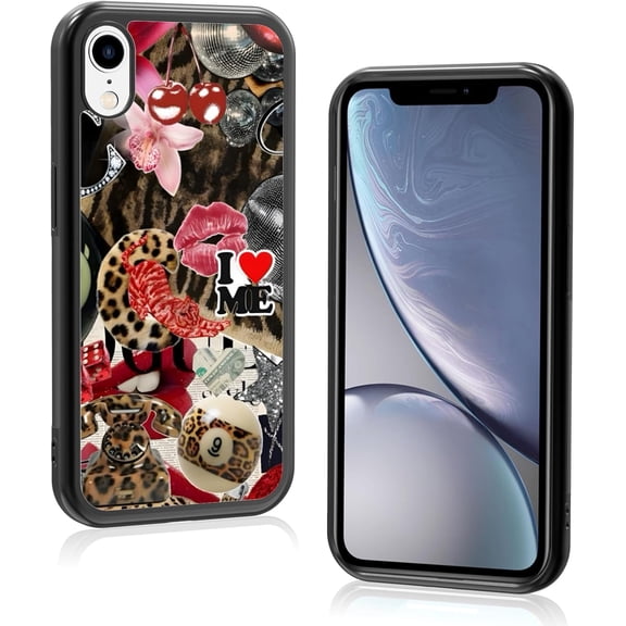 TGHTBA-Aesthetic Summer Cheetah Print Collage Phone Case Compatible with iPhone XR Case 6.1 Inch, TPU Shockproof Protection Coquette Y2K Leopard Preppy Phone Case for Girls Women Cover