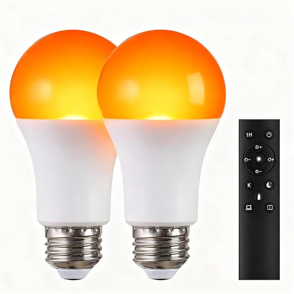TGHTBA-Amber Sleep Light Bulbs with Remote Control, 800LM 9W (60W Equivalent),Circadian Rhythm Light Bulb,Dim,1800K-6500K,E26,2.4G,Warm and Reading Light Bulb for Home Decor,2Bulb&1Remote