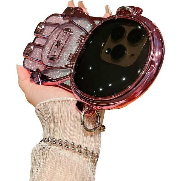 TGHTBA-Astronaut Hidden Stand Phone Case for iPhone 15,Cute 3D Astronaut Lens Camera Protection Kickstand Luxury Glitter Bling Soft TPU Protector with Mirror Metal Chain for Women Pink