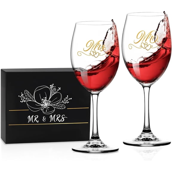 TGHTBA-Bridal Shower Gifts Wedding Gifts Engagement Gift for Couples Newlyweds,Mr and Mrs Wine Glass Set,Wedding Glasses for Bride and Groom